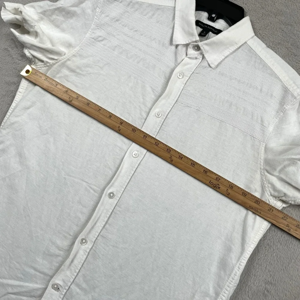 Banana Republic Shirt Mens Small White Linen Blend Textured Button Up Vacation